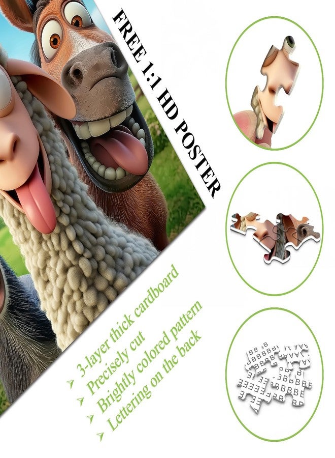 PICKFORU Laughing Ranch Jigsaw Puzzles 1000 Pieces, Funny Farm Animal Puzzles for Adults, Donkey Horse Sheep Puzzle as Home Decor - Image 4